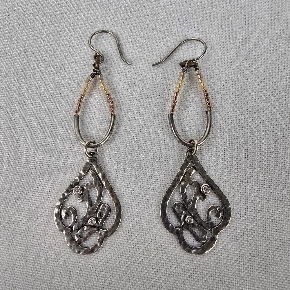 SILPADA W2287 Sterling Silver CUBIC ZIRCONIA CZ Seed Bead Drop Earrings